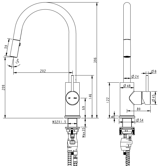 Cioso Pull Out Spray Sink Mixer Chrome