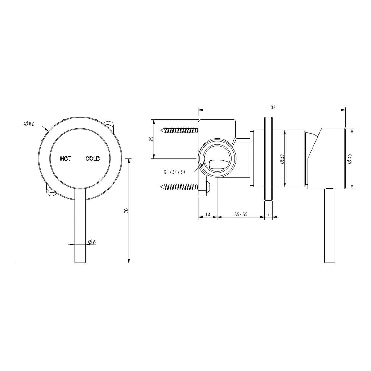 Cioso Shower Mixer Pin Down - Gun Metal
