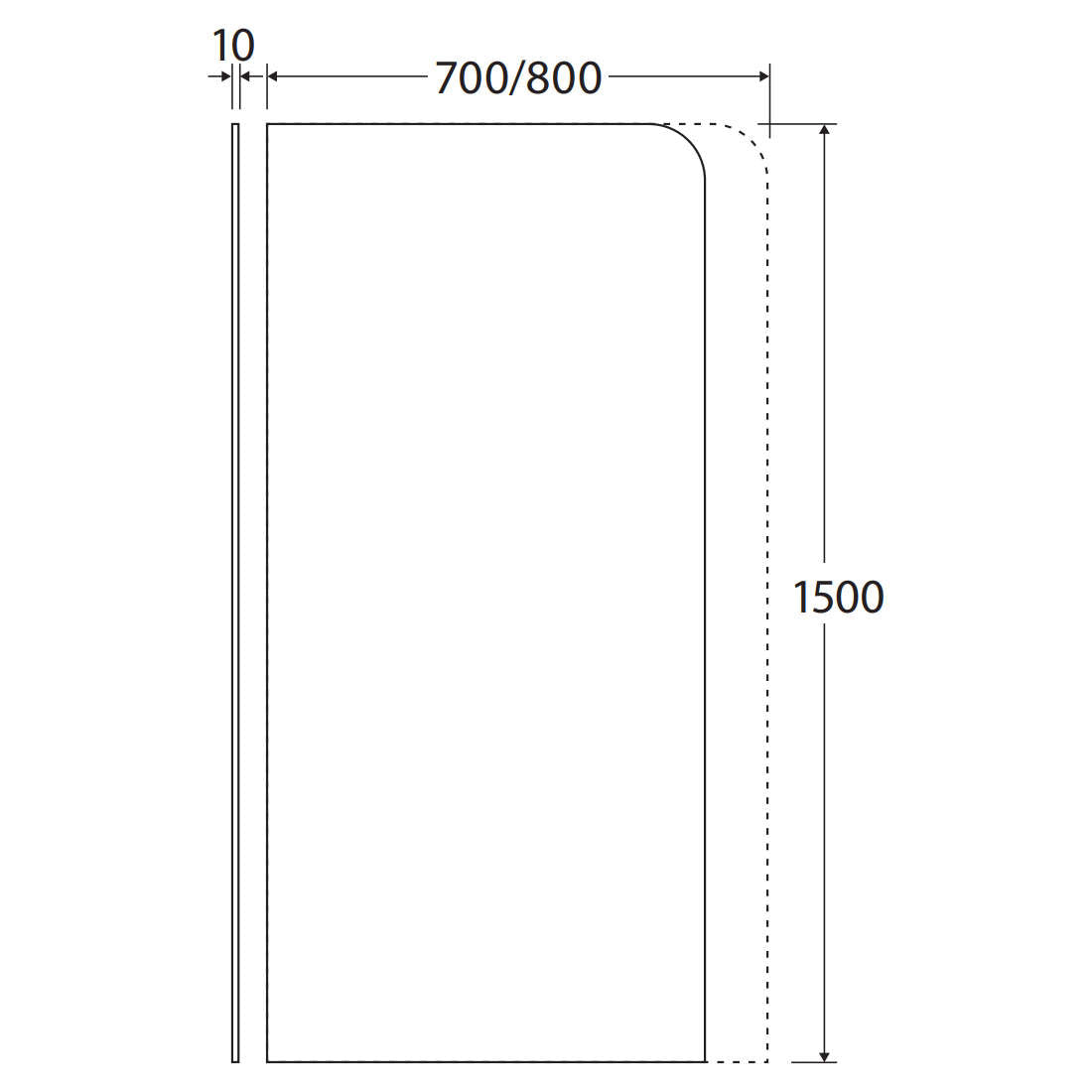 Fienza Curved Edge Fixed Frameless Glass Bath Panel, Matte Black, 800mm
