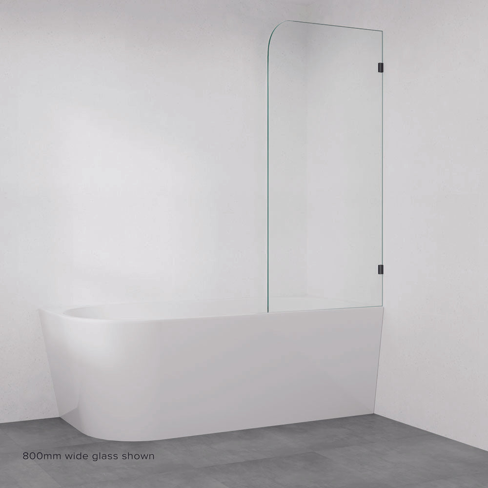Fienza Curved Edge Fixed Frameless Glass Bath Panel, Matte Black, 700mm