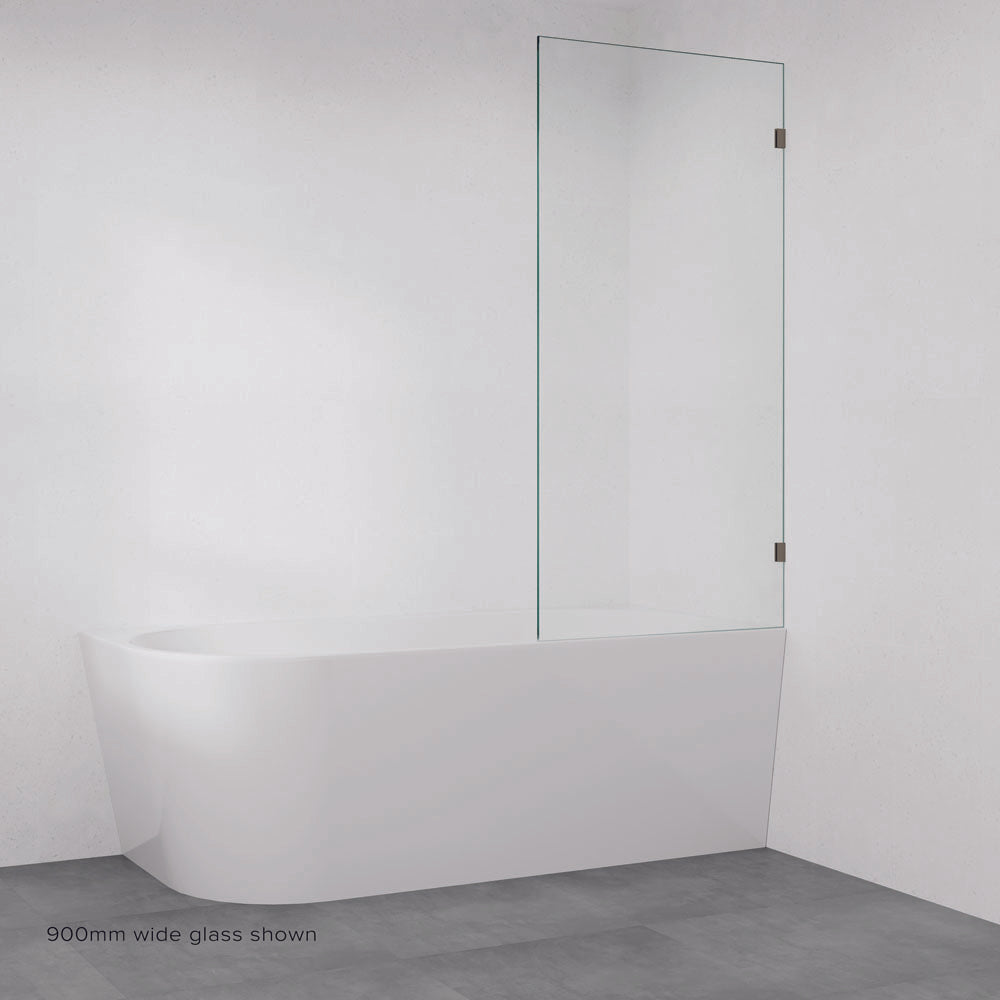 Fienza Rectangular Fixed Frameless Glass Bath Panel, Gun Metal, 800mm