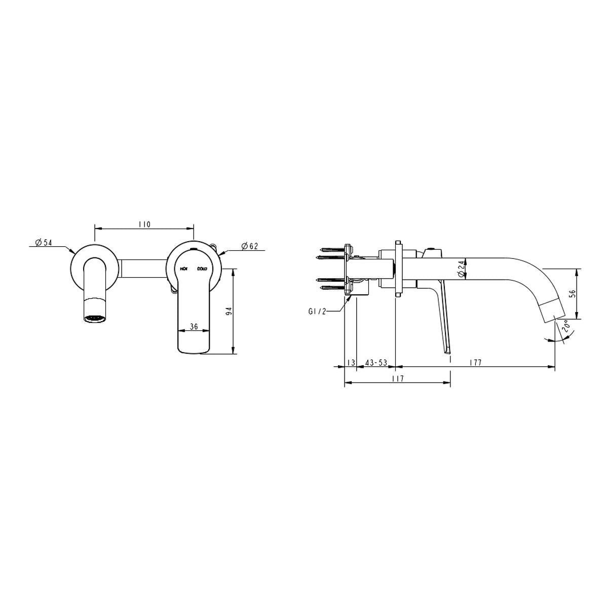 Millennium Cioso Wall Basin Mixer with Akemi Handle, Matte Black