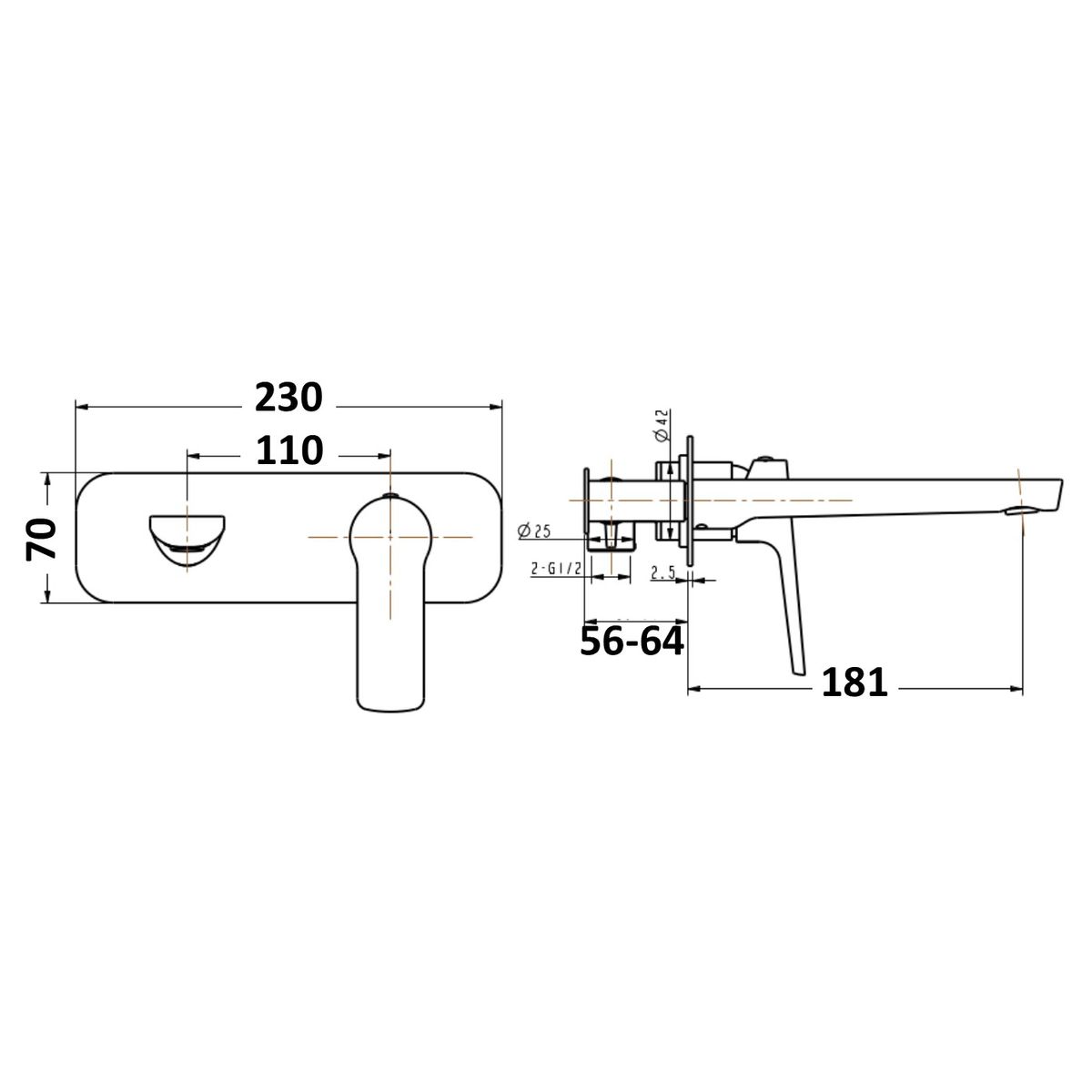 Akemi Wall Basin Mixer - Gun Metal