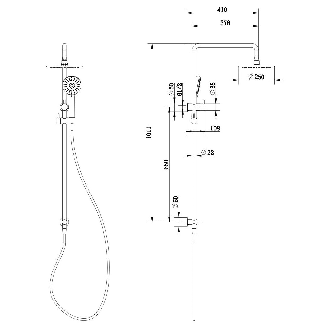 Millennium Akemi 250mm Combination Shower Matte Black