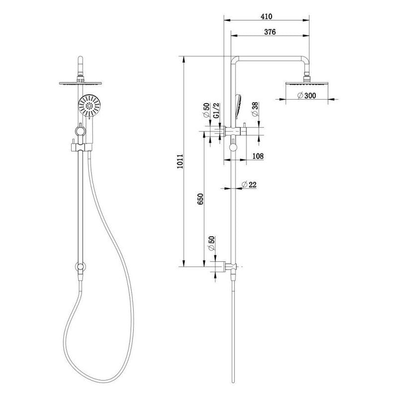 Millennium Akemi 300mm Combination Shower, Gun Metal