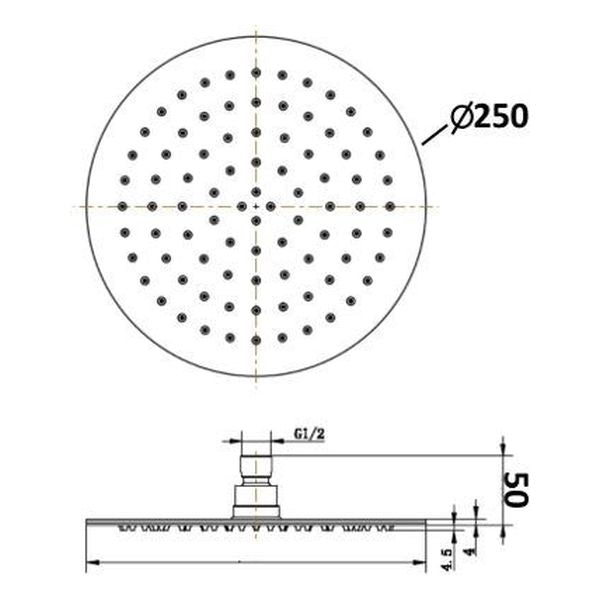 Akemi Overhead Shower 250mm Polished Stainless Steel