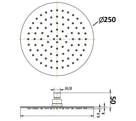 Akemi Overhead Shower 250mm Polished Stainless Steel