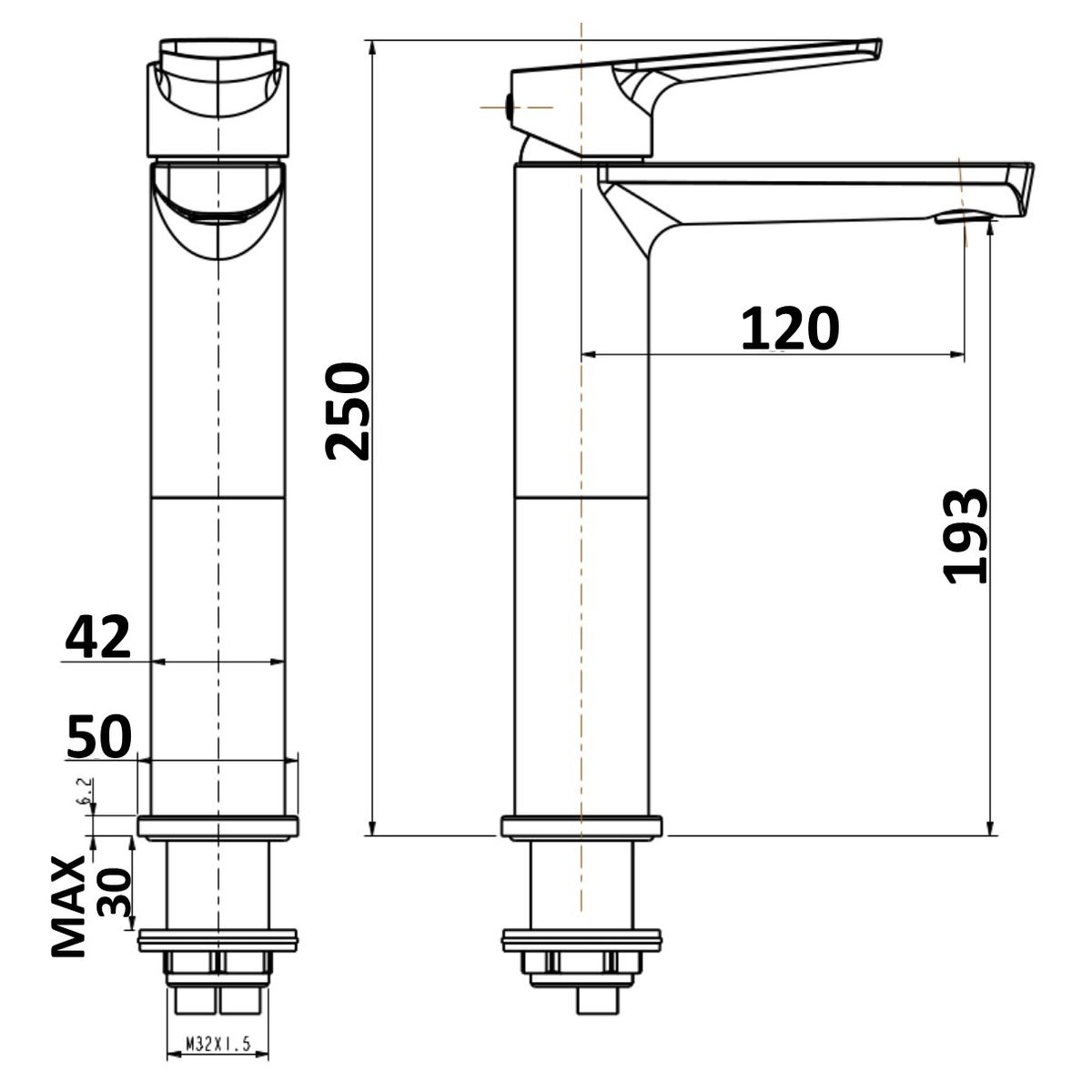 Akemi Extended Basin Mixer - Modern Brass