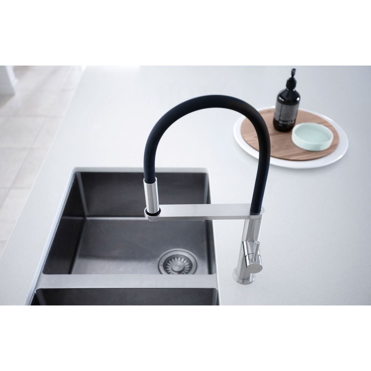 Blix Flexible Hose Sink Mixer Round - Brushed Nickel, Lead Free