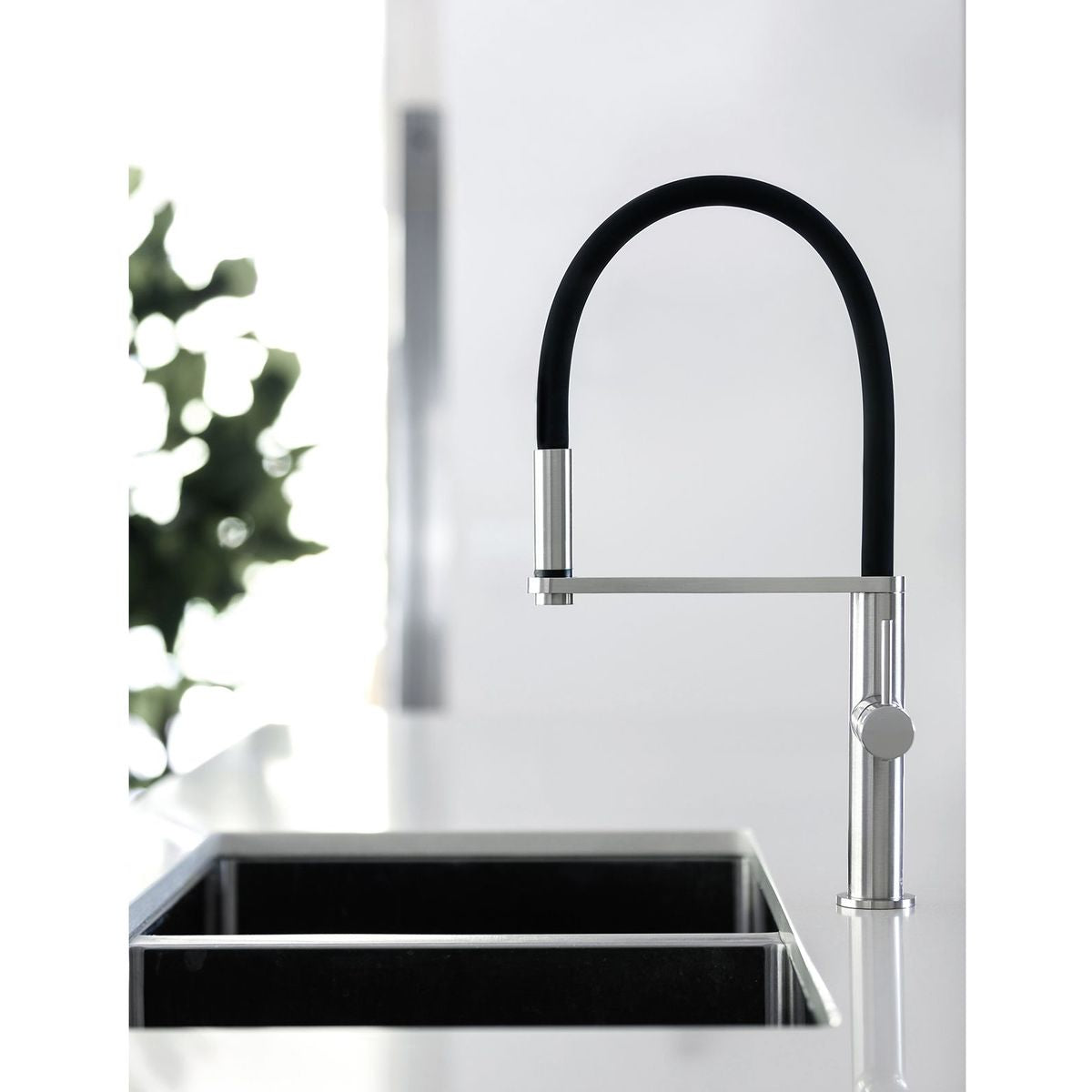 Blix Flexible Hose Sink Mixer Round - Brushed Nickel, Lead Free
