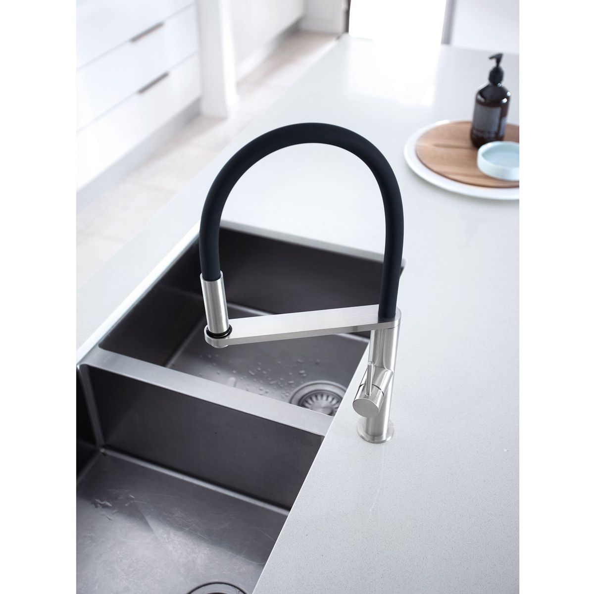 Blix Flexible Hose Sink Mixer Round - Brushed Nickel, Lead Free
