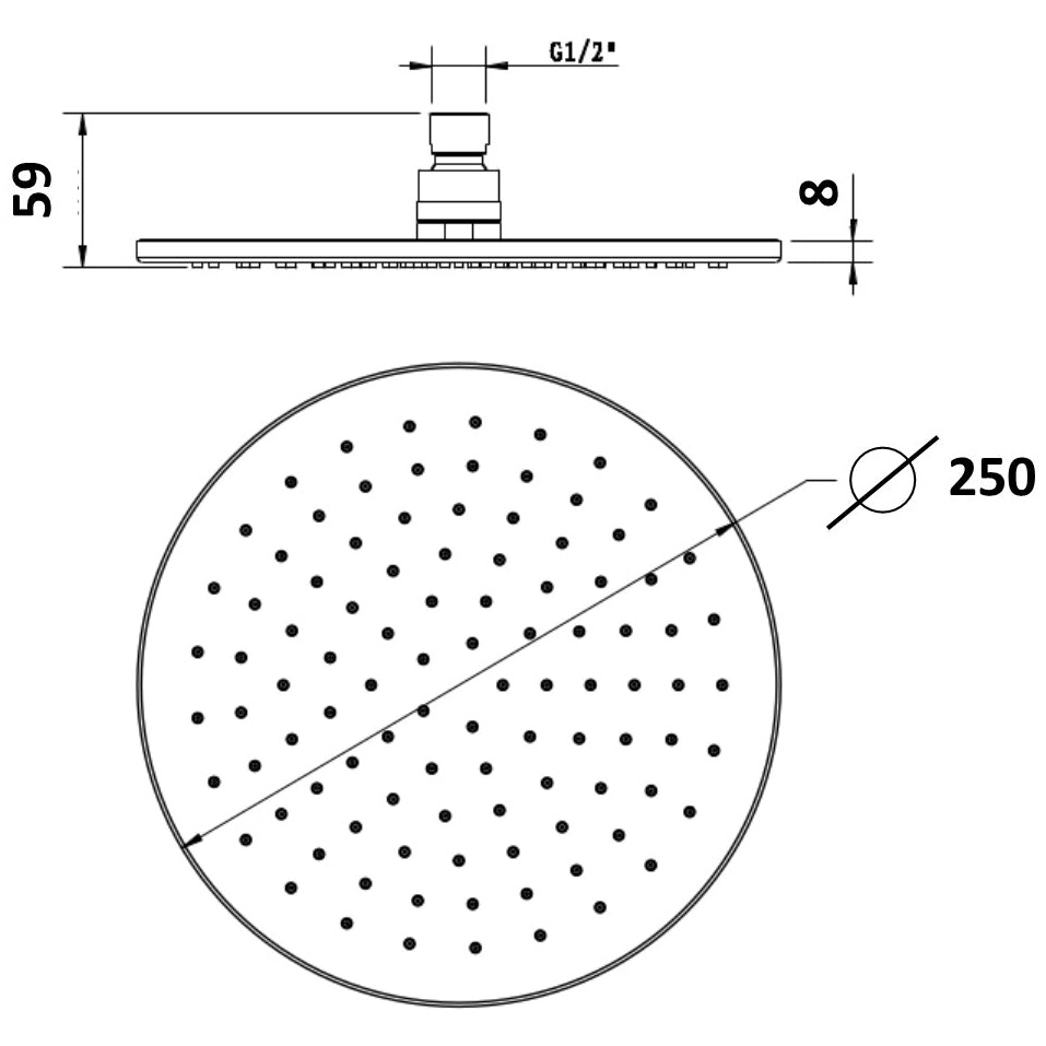 Millennium Akemi 250mm Round Overhead Shower, Matte Black