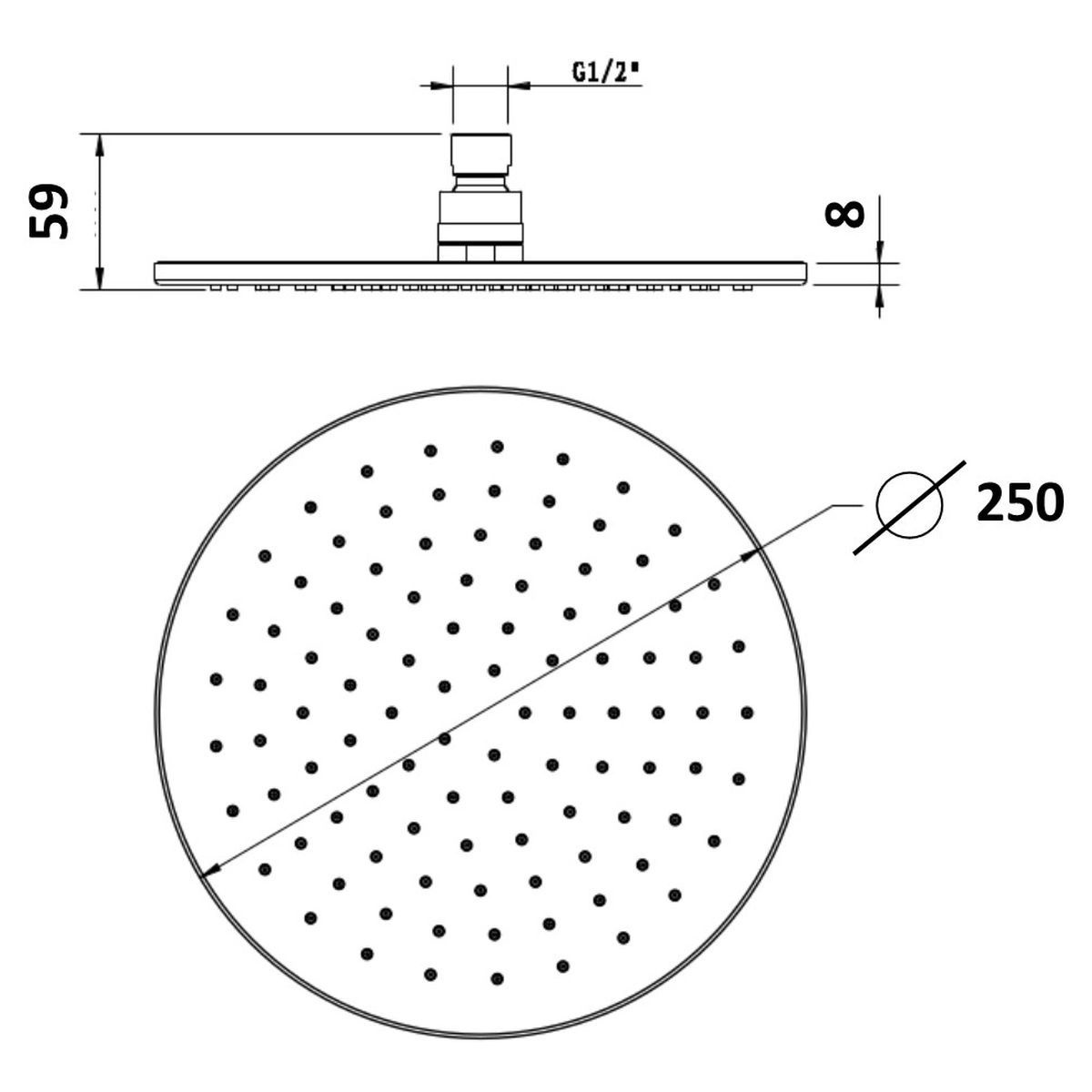 Millennium Akemi 250mm Round Overhead Shower, Gun Metal