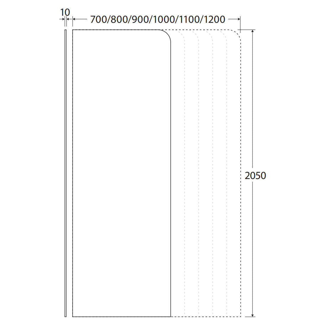 Fienza Curved Edge Fixed Frameless Glass Shower Panel with Channel, Brushed Nickel, 1000mm