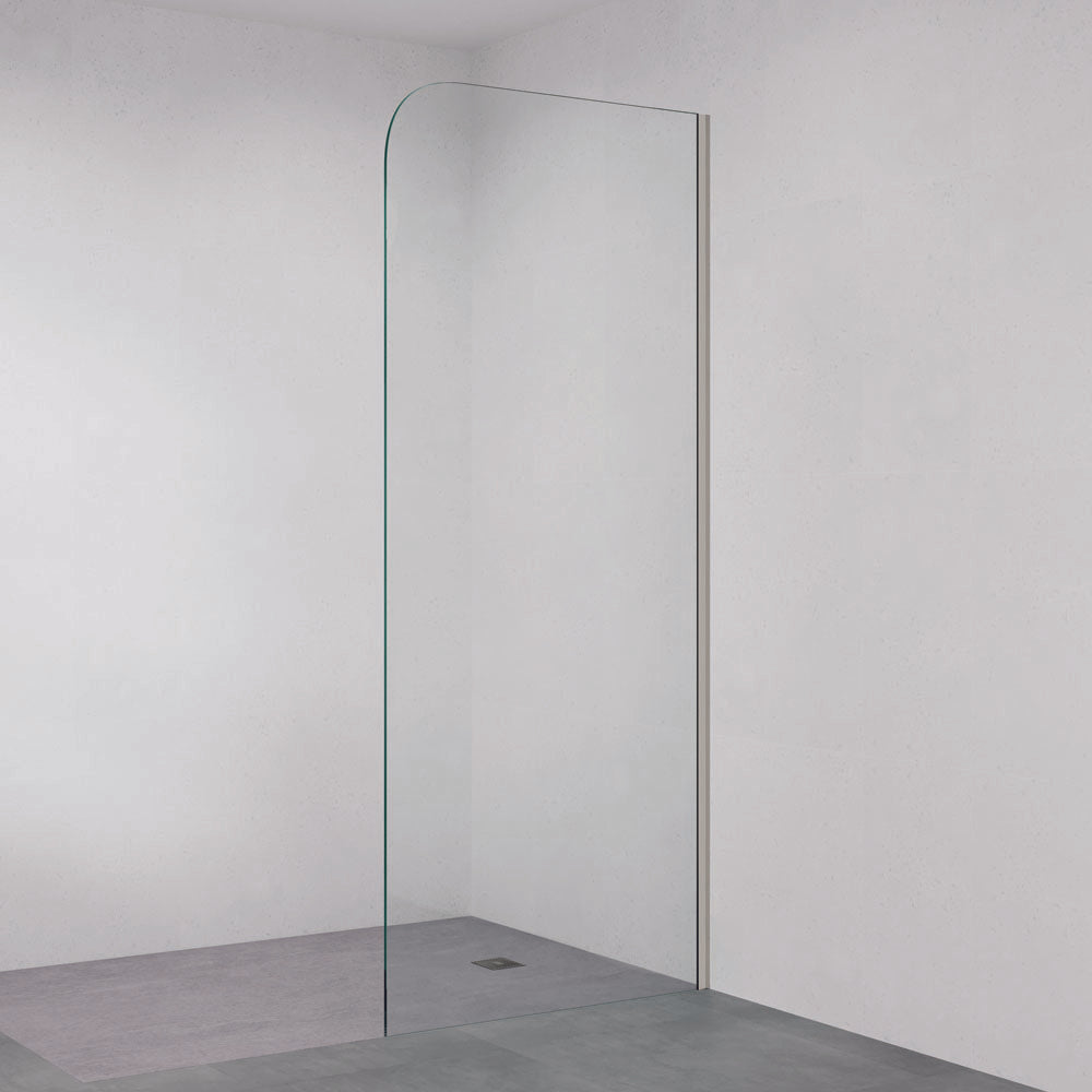 Fienza Curved Edge Fixed Frameless Glass Shower Panel with Channel, Gun Metal, 1200mm