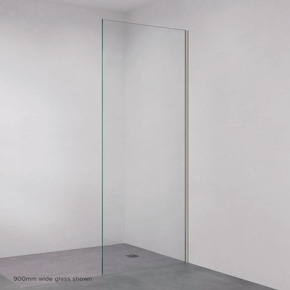 Fienza Rectangular Fixed Frameless Glass Shower Panel with Channel, Gun Metal, 1100mm