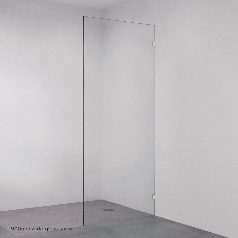 Fienza Rectangular Fixed Frameless Glass Shower Panel, Brushed Nickel, 1200mm