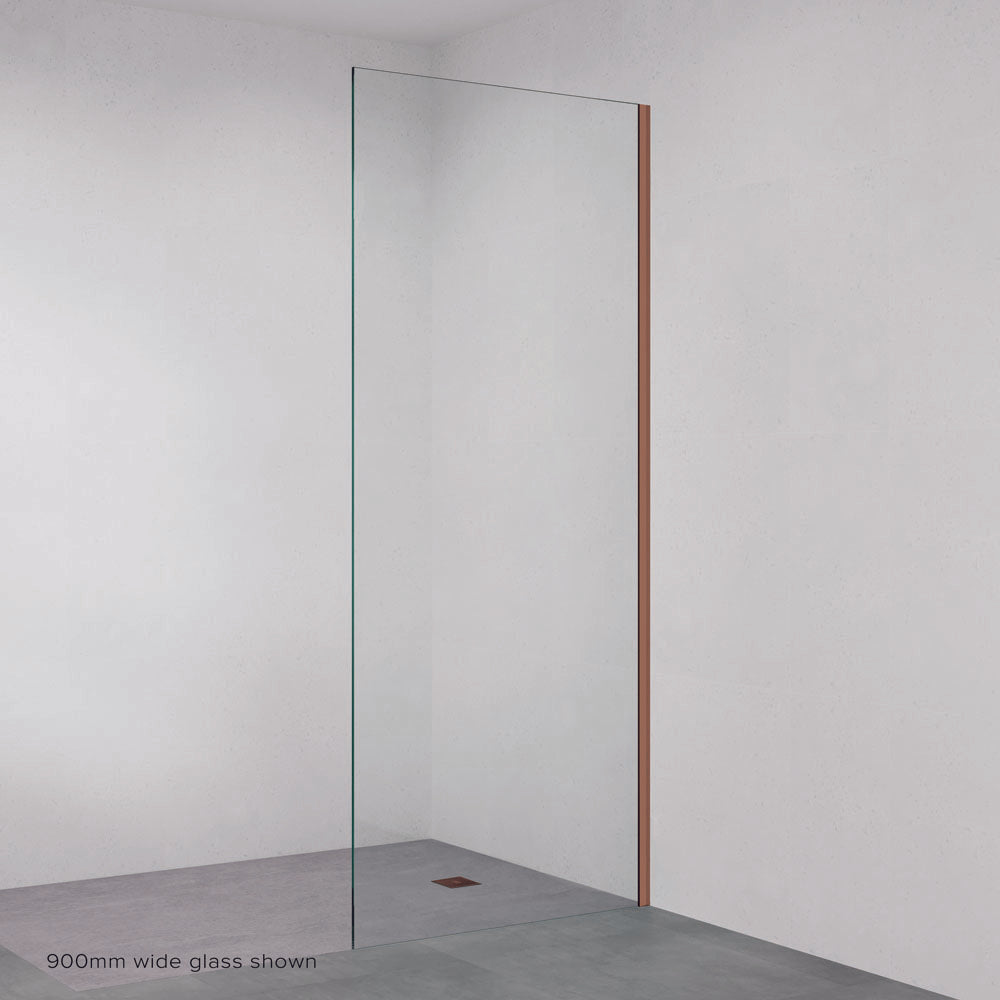 Fienza Rectangular Fixed Frameless Glass Shower Panel with Channel, Brushed Copper, 700mm