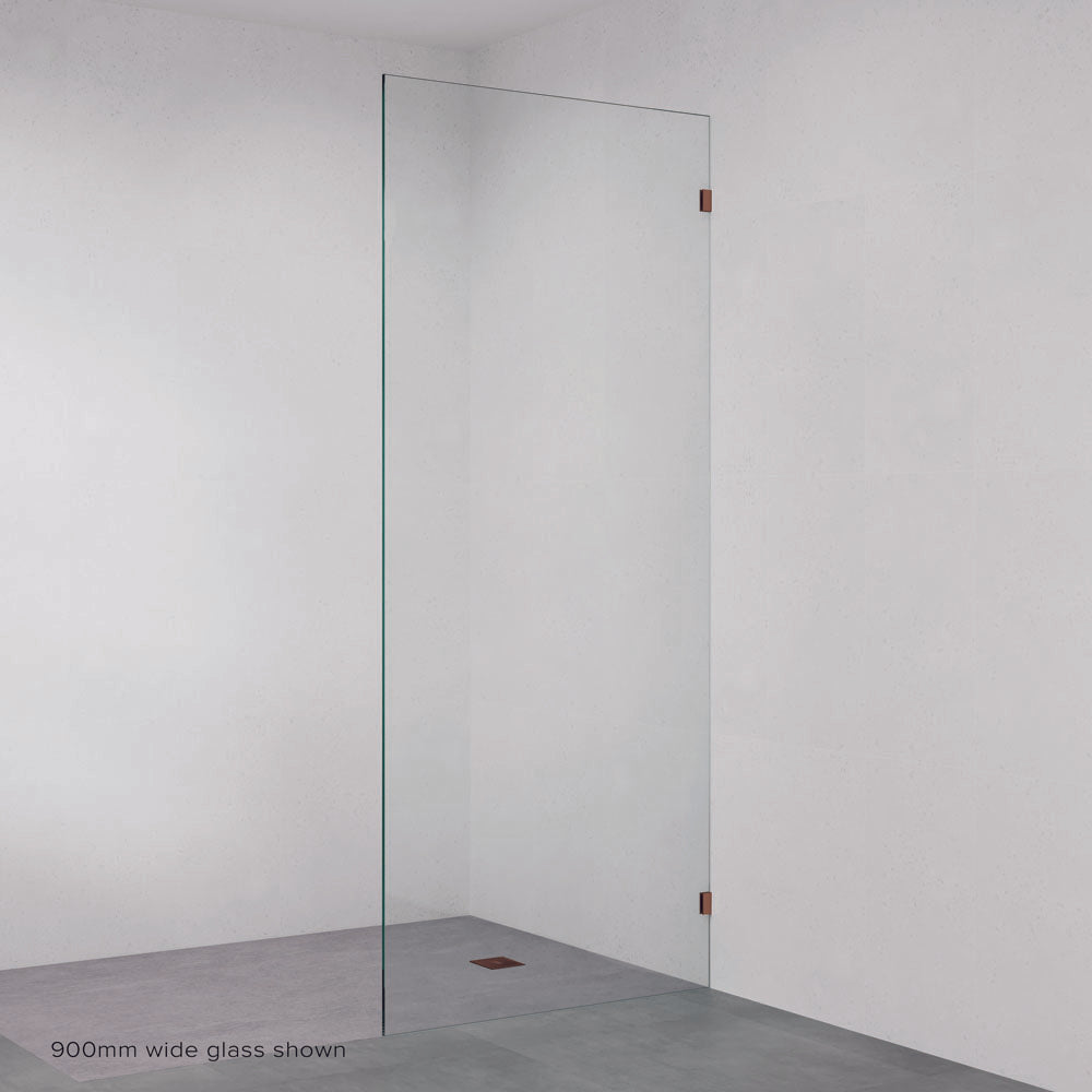 Fienza Rectangular Fixed Frameless Glass Shower Panel, Brushed Copper, 800mm