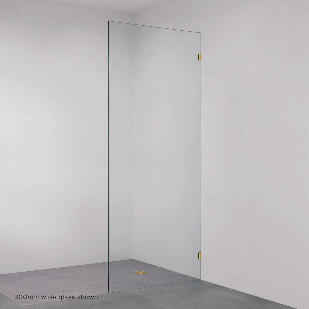 Fienza Rectangular Fixed Frameless Glass Shower Panel, Urban Brass, 900mm