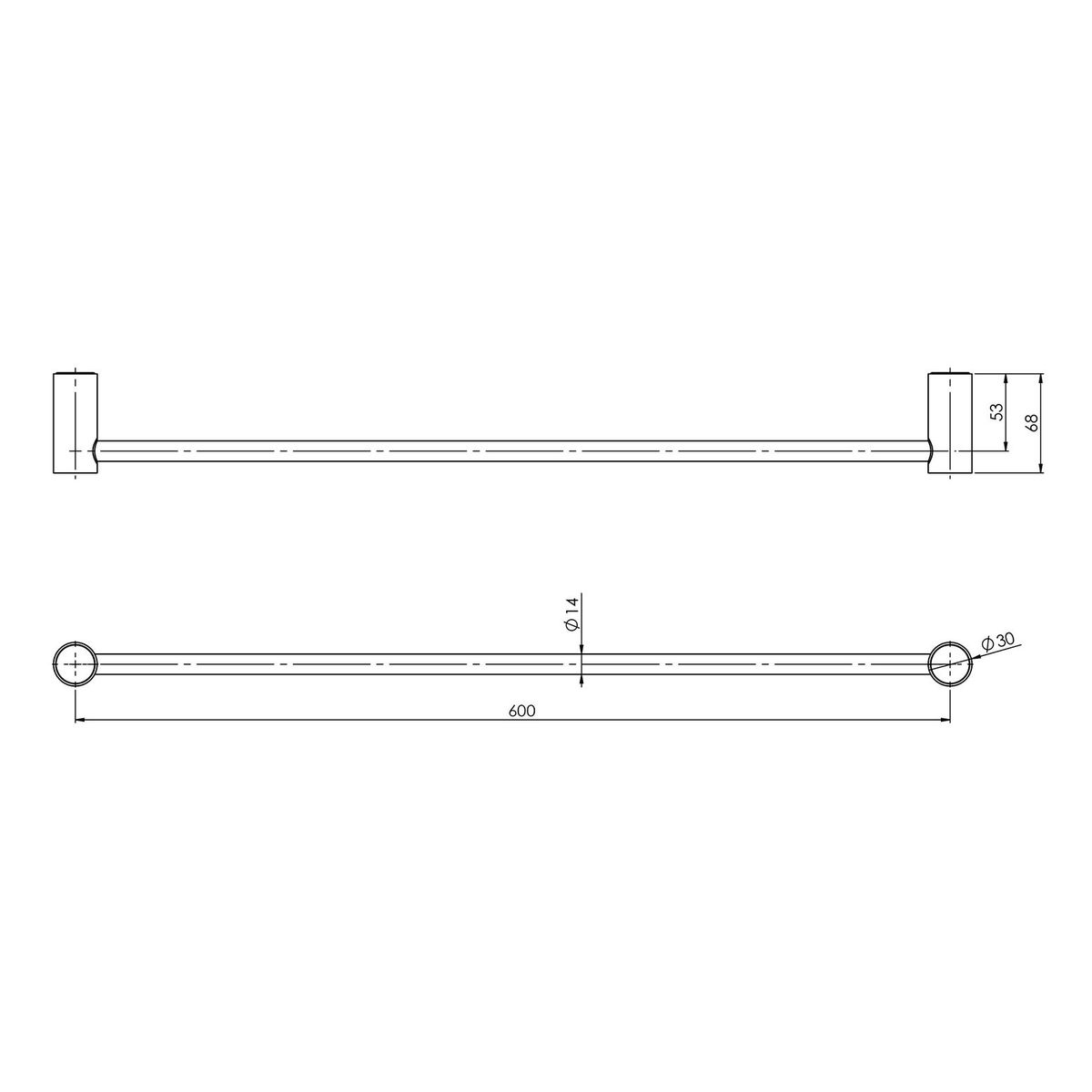 Vivid Slimline Single Towel Rail 600mm - Brushed Gold