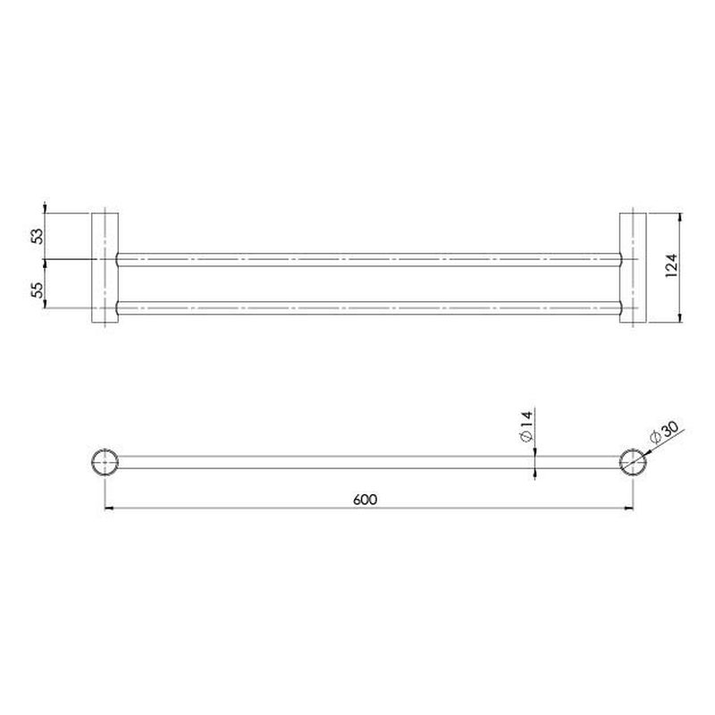 Vivid Slimline Double Towel Rail 600mm - Chrome
