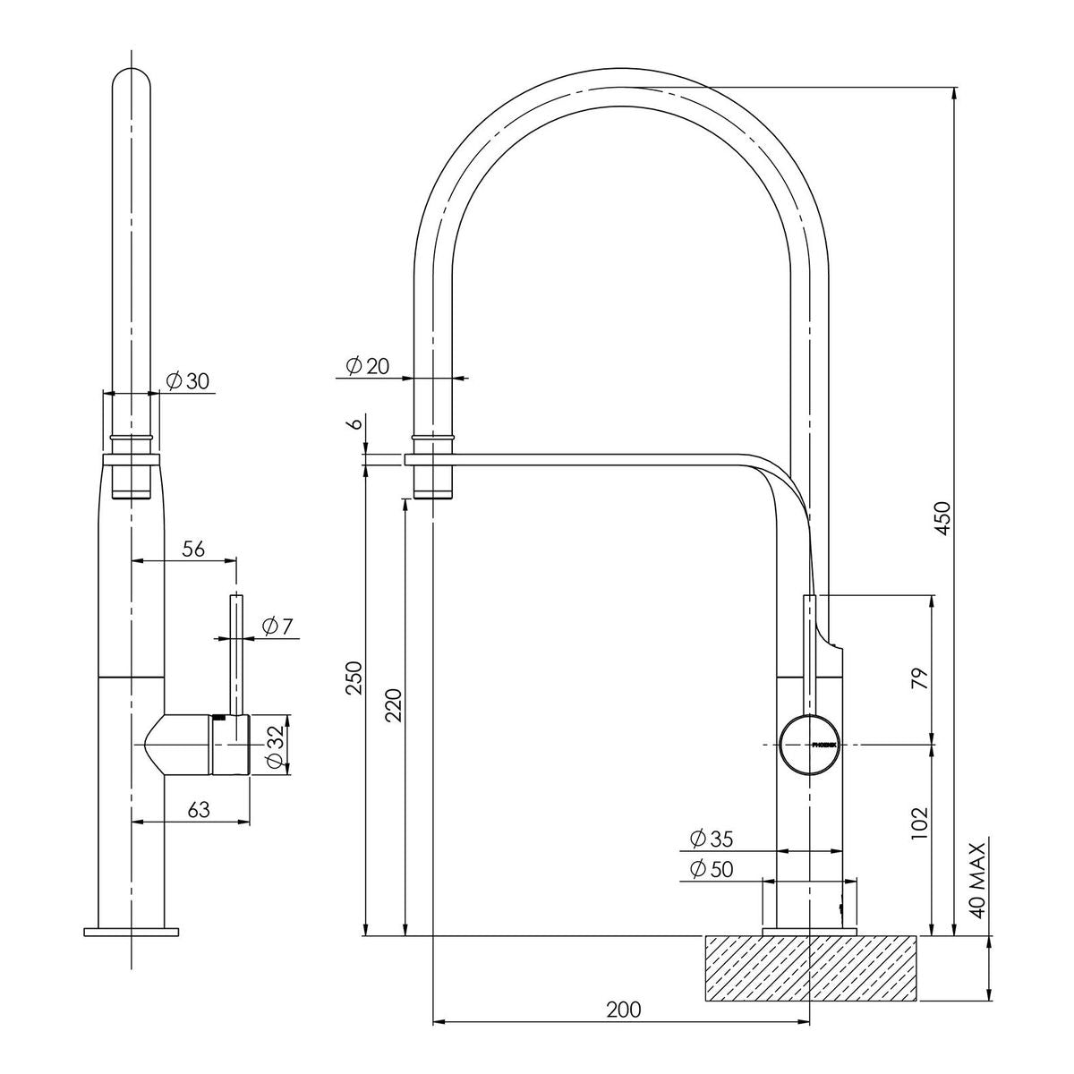 Vido Flexible Hose Sink Mixer - Matte Black
