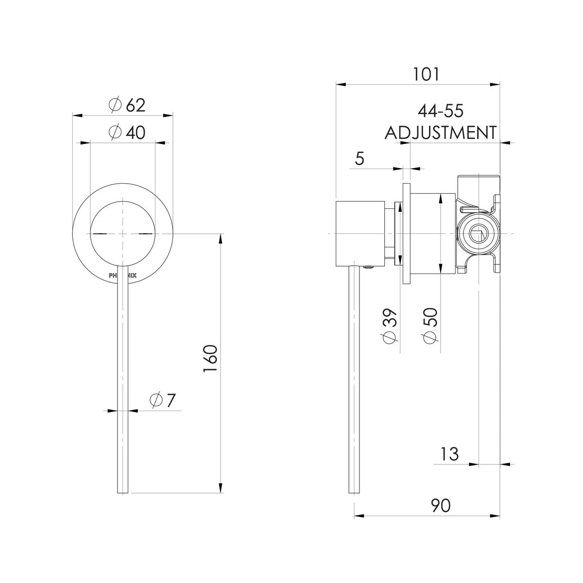 Vivid Slimline SwitchMix Shower/Wall Mixer 60mm Backplate & Extended Lever, Brushed Nickel