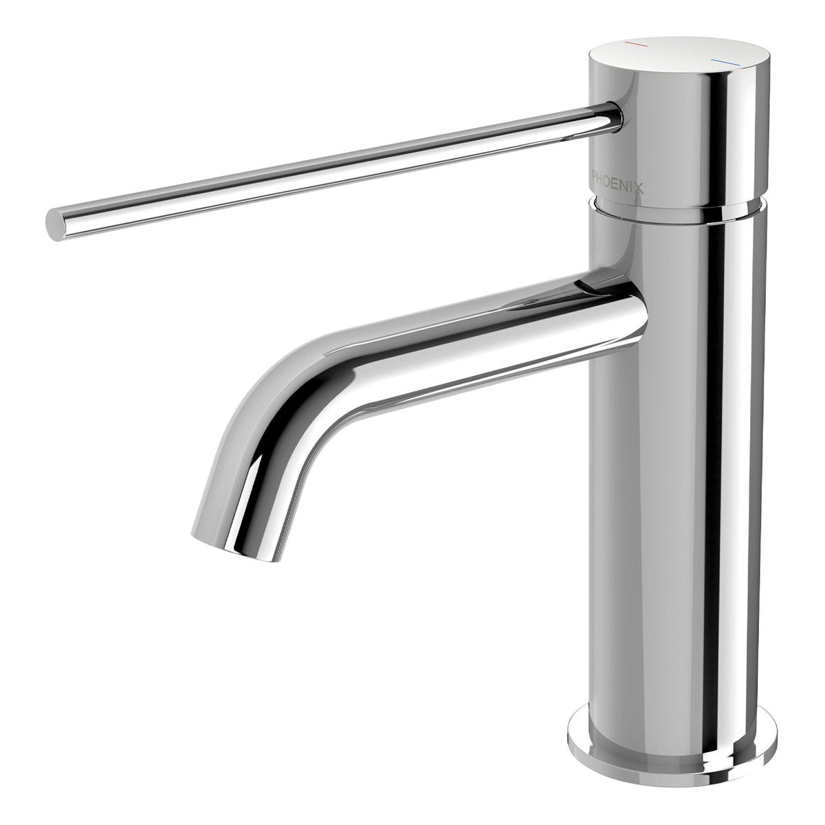 Phoenix Vivid Slimline Basin Mixer Curved Outlet with Extended Lever, Lead Free, Chrome