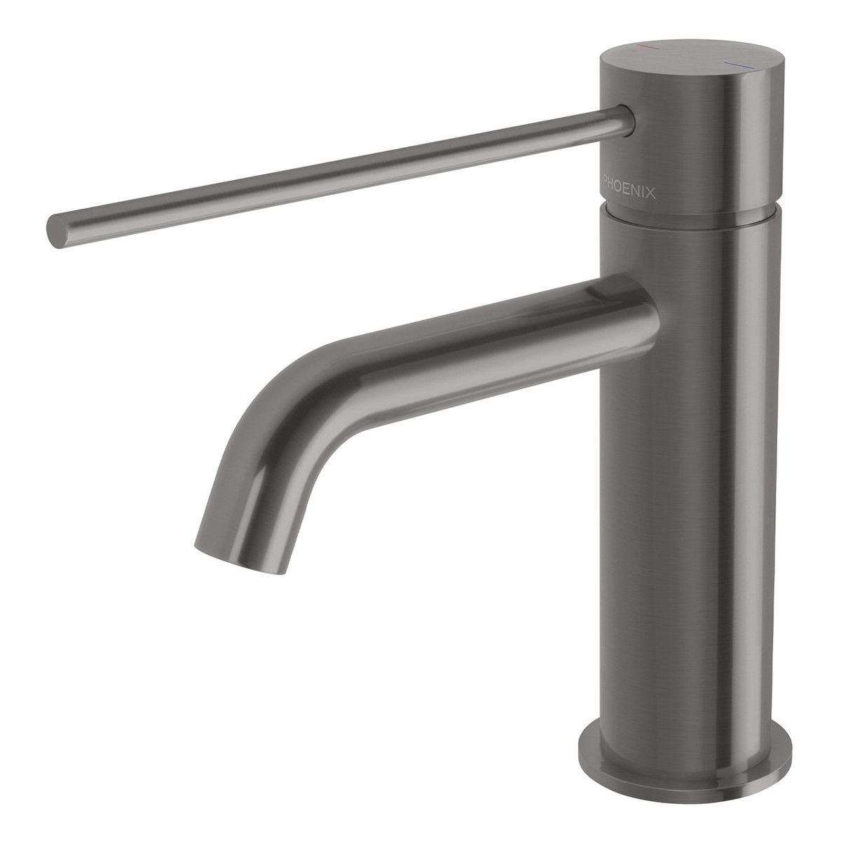 Phoenix Vivid Slimline Basin Mixer Curved Outlet with Extended Lever, Lead Free, Brushed Carbon
