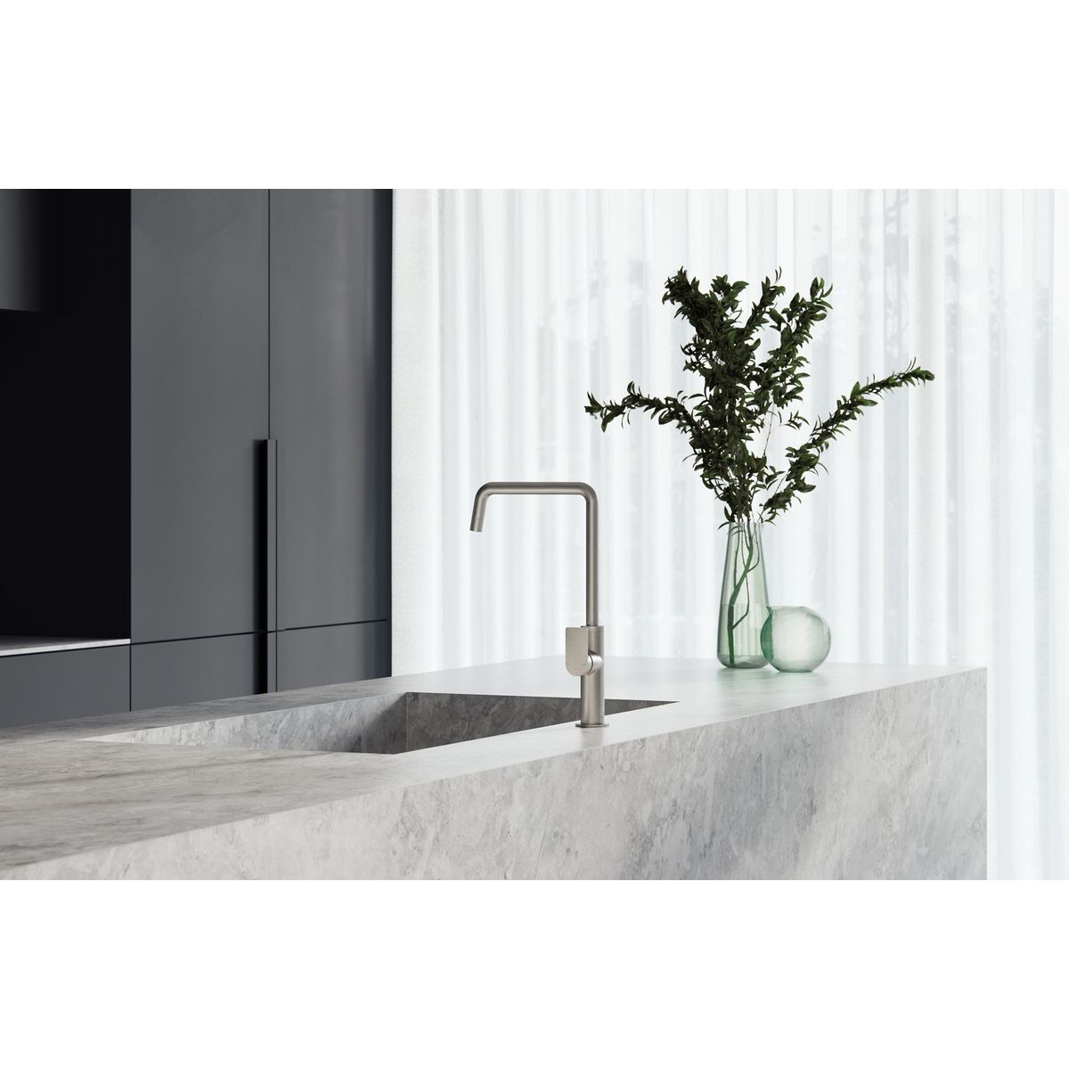 Mekko Sink Mixer 190mm Squareline - Brushed Nickel