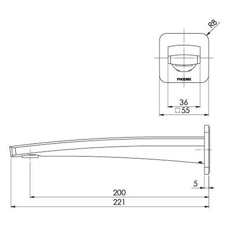 Mekko Wall Bath Outlet 200mm, Lead Free - Brushed Carbon
