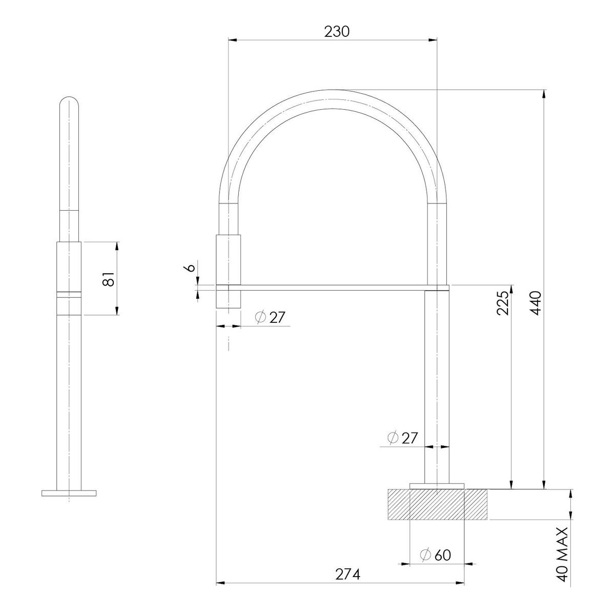 Axia Hob Sink Outlet Flexible 230mm - Chrome
