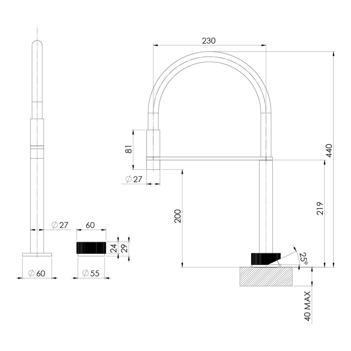 Axia Hob Sink Mixer Set Flexible Hose 230mm - Chrome
