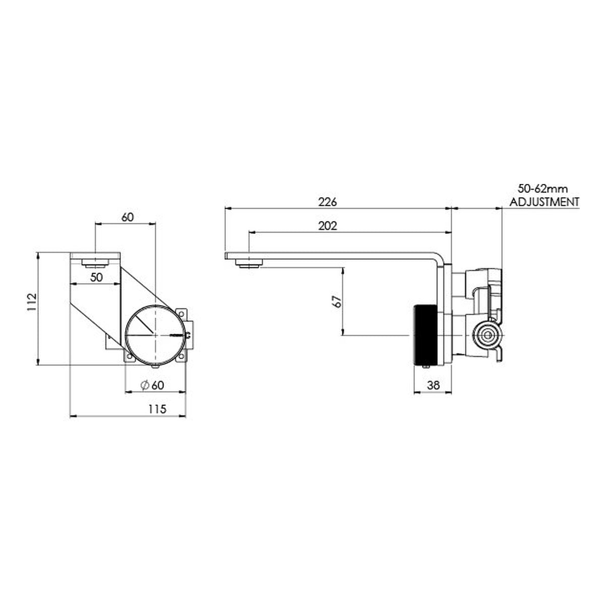 Phoenix Axia Wall Basin/Bath Mixer Set 200mm, Lead Free, Matte Black