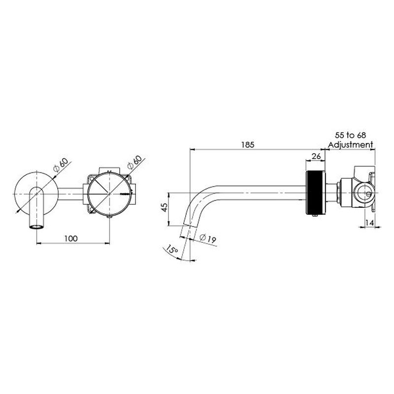 Axia Wall Basin / Bath Curved Outlet Mixer Set 180mm - Brushed Nickel - Lead Free