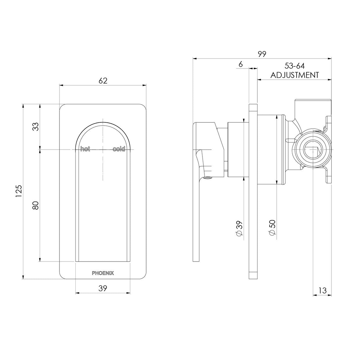 Phoenix Teel SwitchMix Shower/Wall Mixer (Fit-Off Kit Only), Lead Free, Chrome