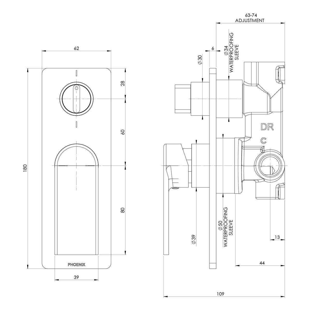 Phoenix Teel SwitchMix Shower/Bath Diverter Mixer (Complete Kit), Chrome