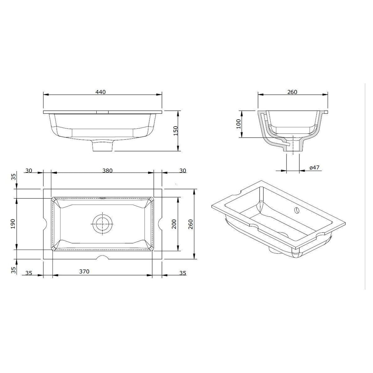 Mini Agres 44X26 Under Counter Basin