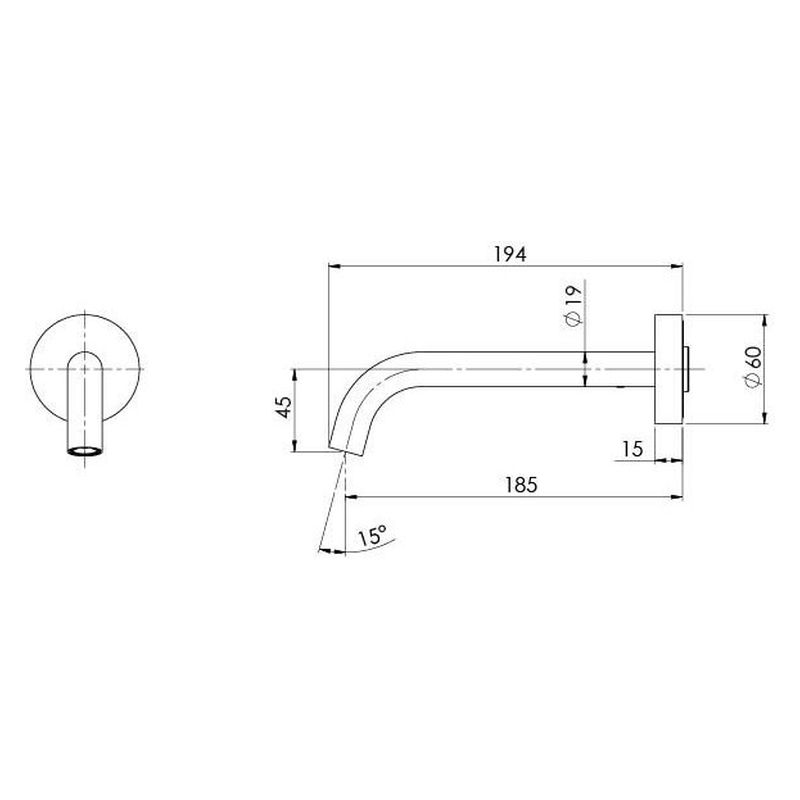 Vivid Slimline Plus Wall Basin / Bath Outlet 180mm - Brushed Gold, Lead Free