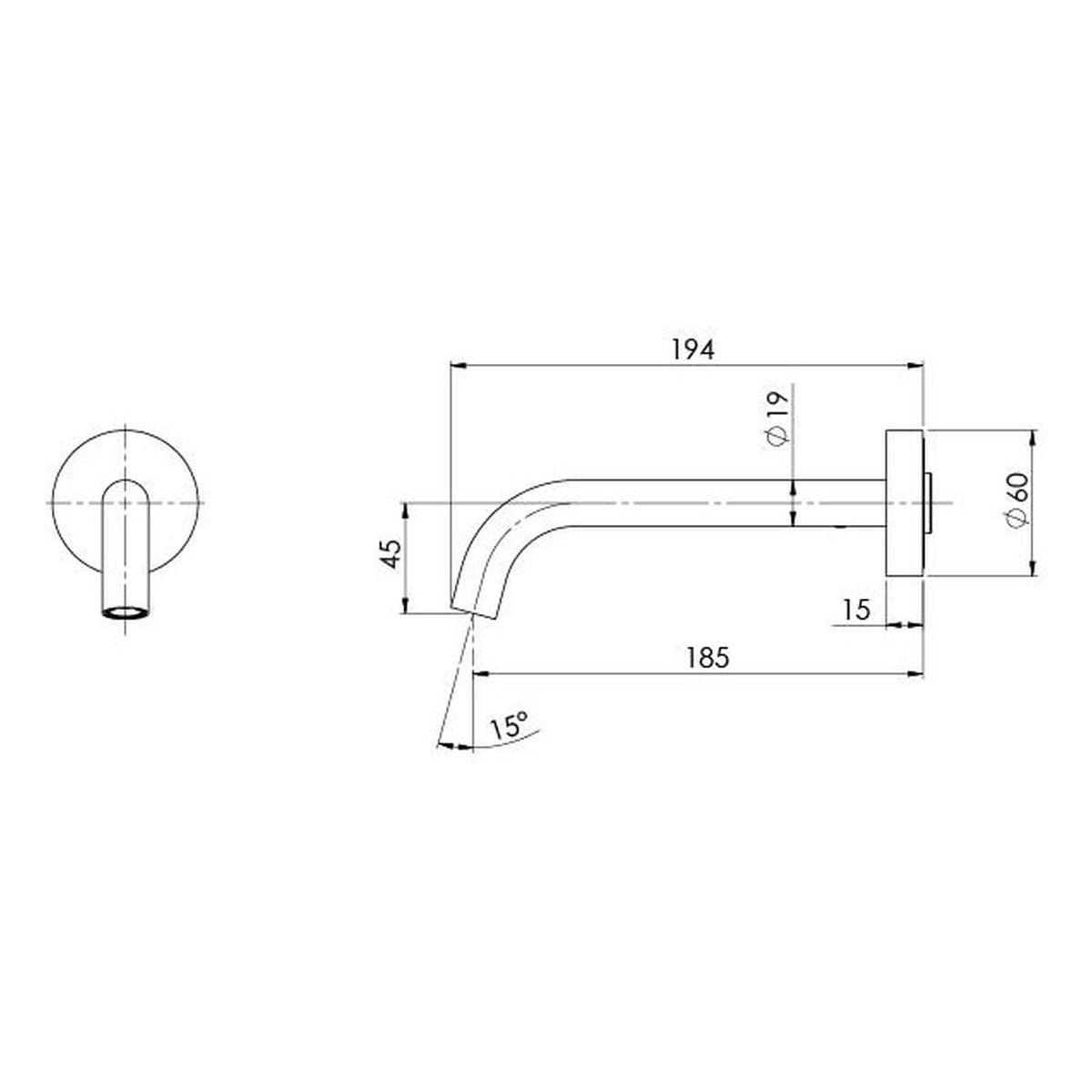Phoenix Vivid Slimline Plus Wall Basin/Bath Outlet 180mm, Lead Free, Chrome