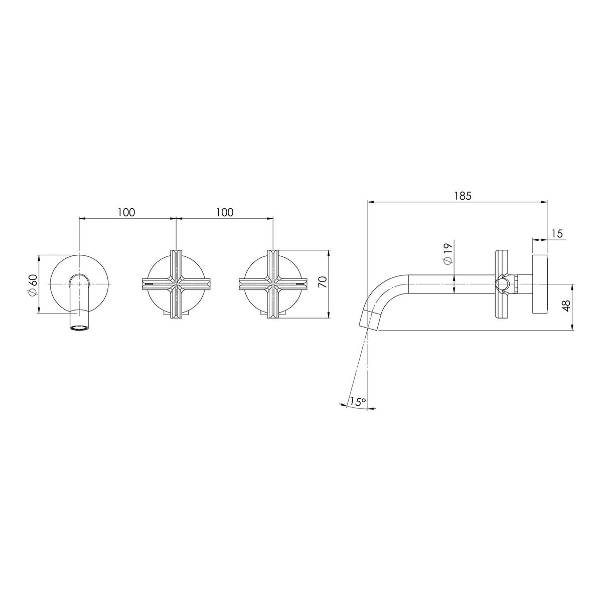 Phoenix Vivid Slimline Plus Wall Basin/Bath Hostess Set 180mm Outlet, Lead Free, Brushed Carbon