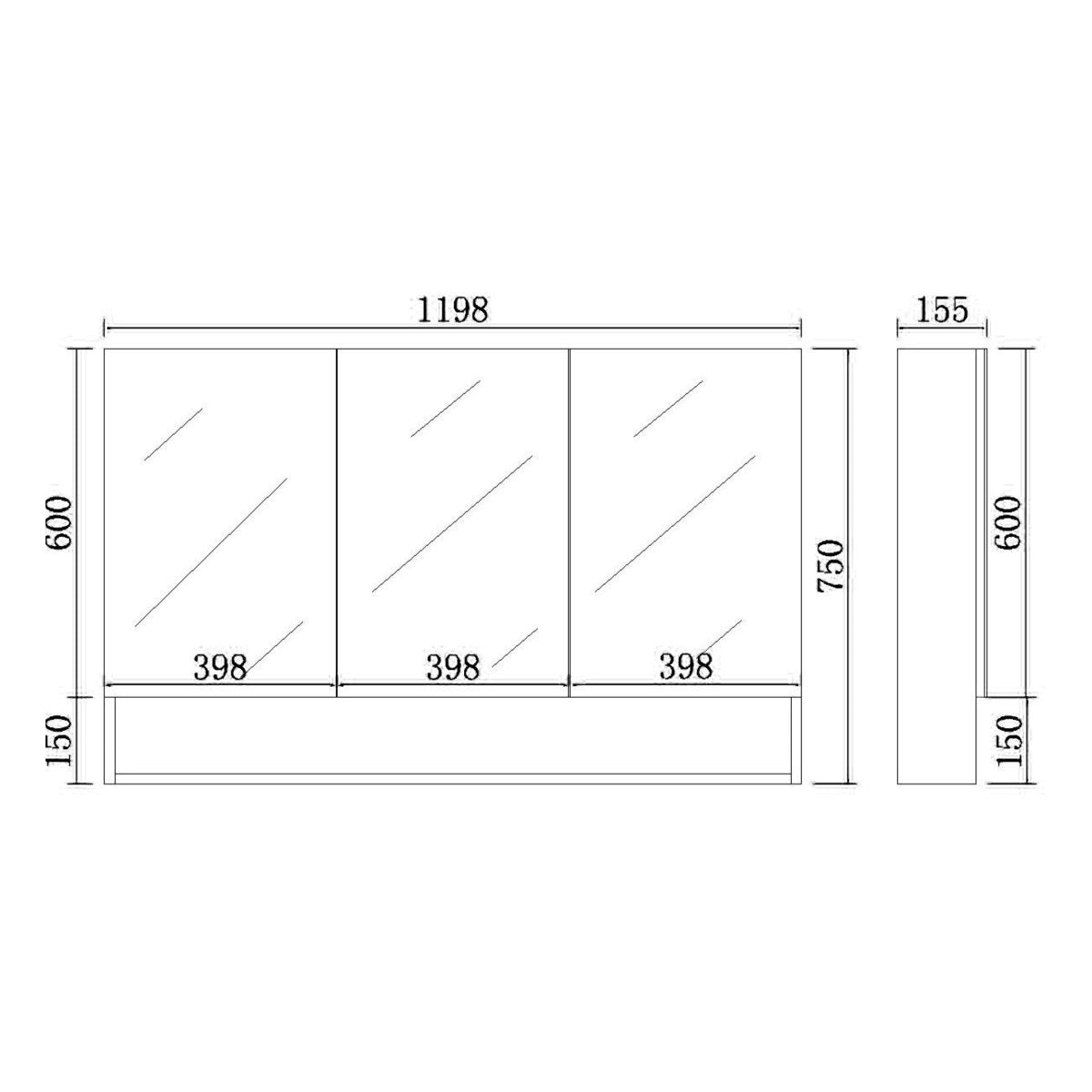 Stella Shaving Cabinet With Underneath Shelf, Oak, 1200mm