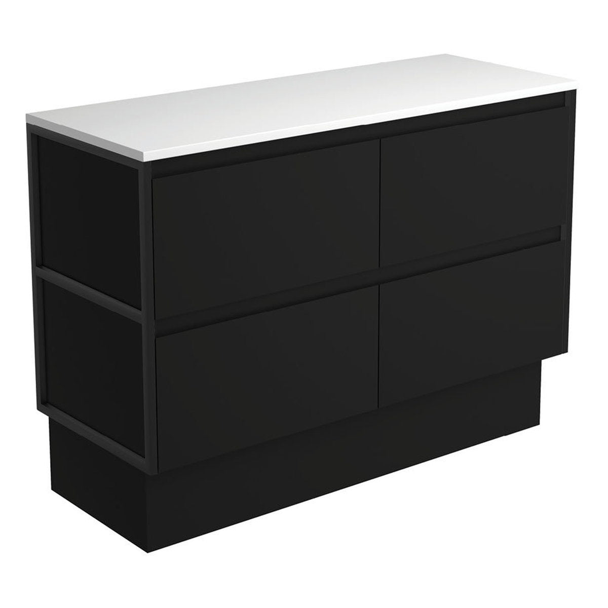 Fienza Amato Satin Black 1200 Cabinet On Kickboard, Matte Black Frames