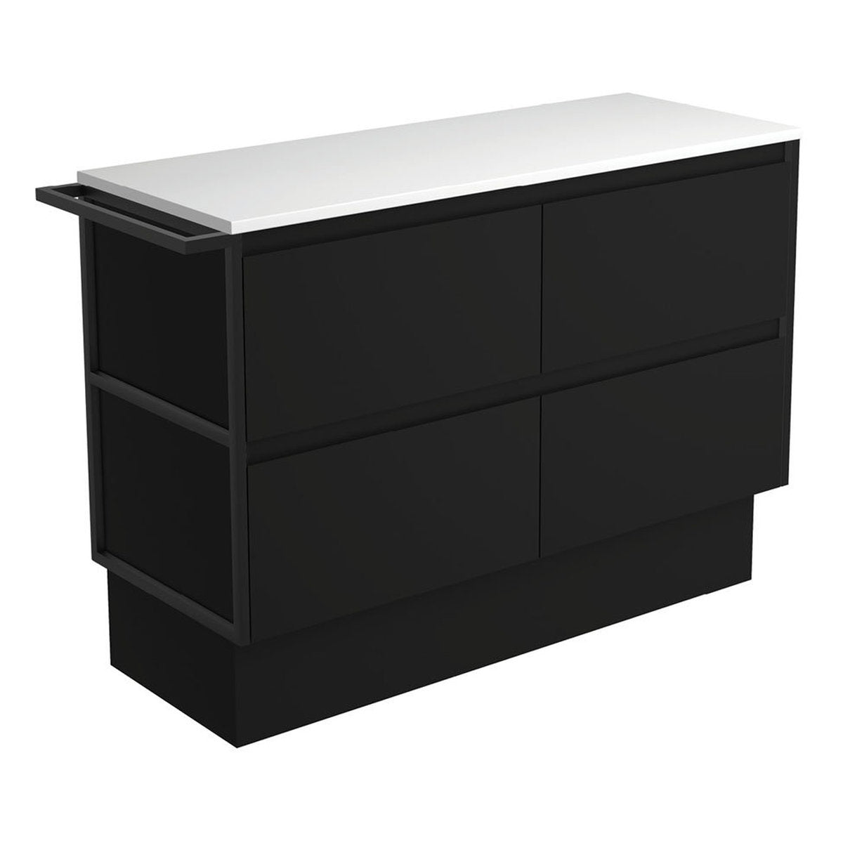 Fienza Amato Satin Black 1200 Cabinet On Kickboard, 1 Frame & 1 Towel Rail
