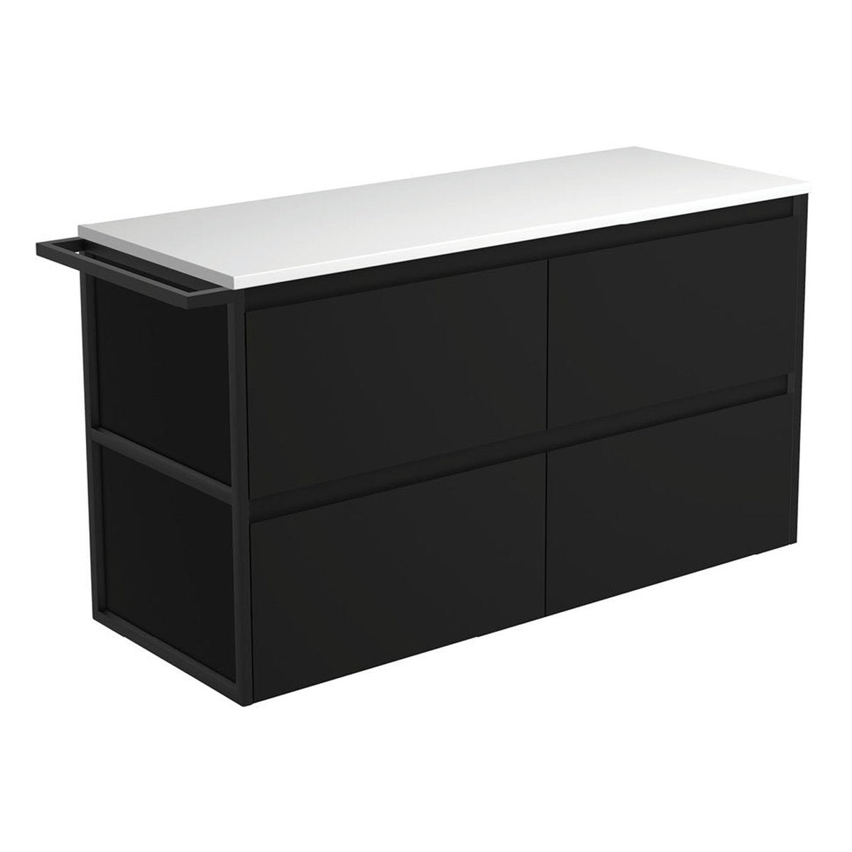 Fienza Amato Satin Black 1200 Wall-Hung Cabinet, 1 Frame & 1 Towel Rail