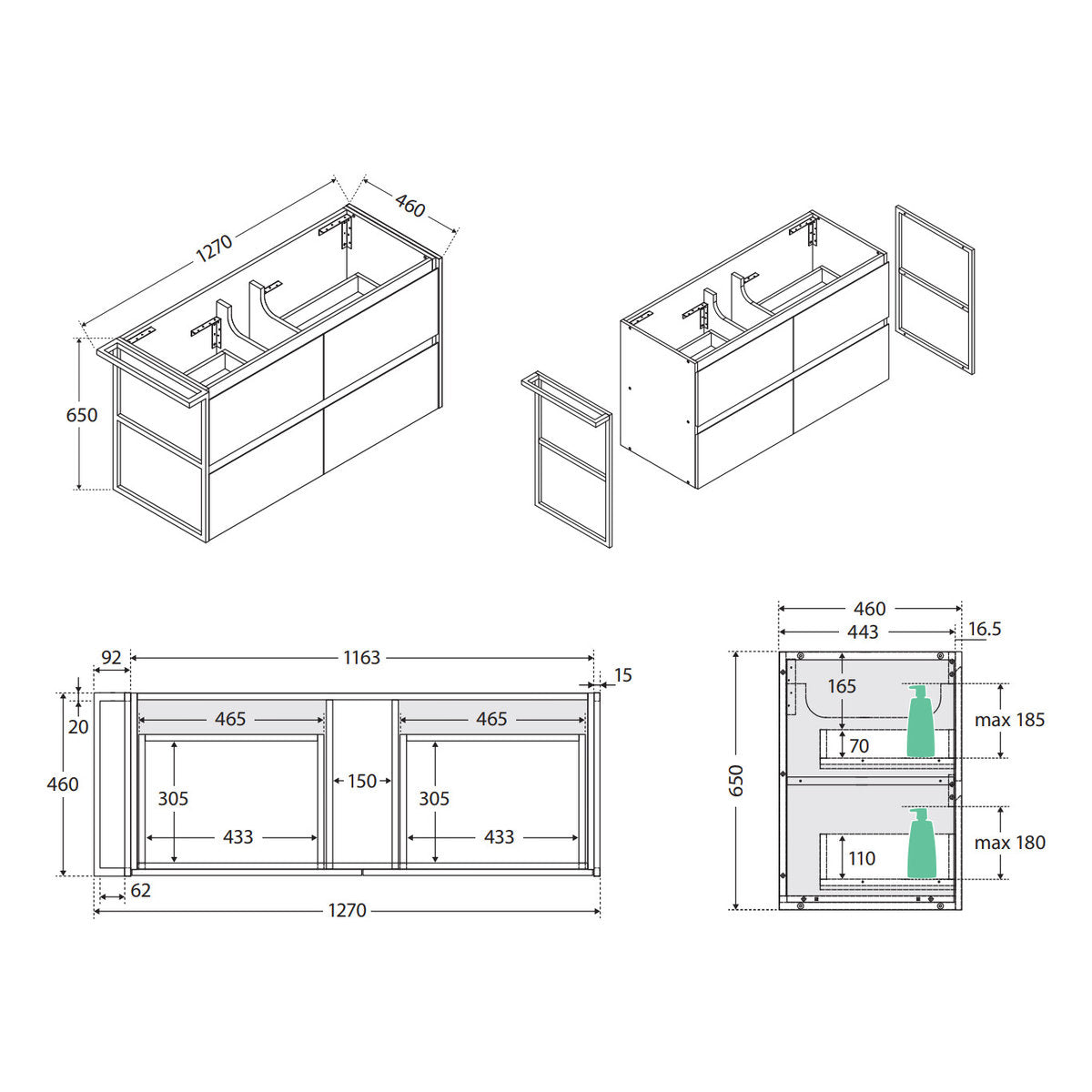 Fienza Amato Walnut 1200 Wall-Hung Cabinet, 1 Frame & 1 Towel Rail