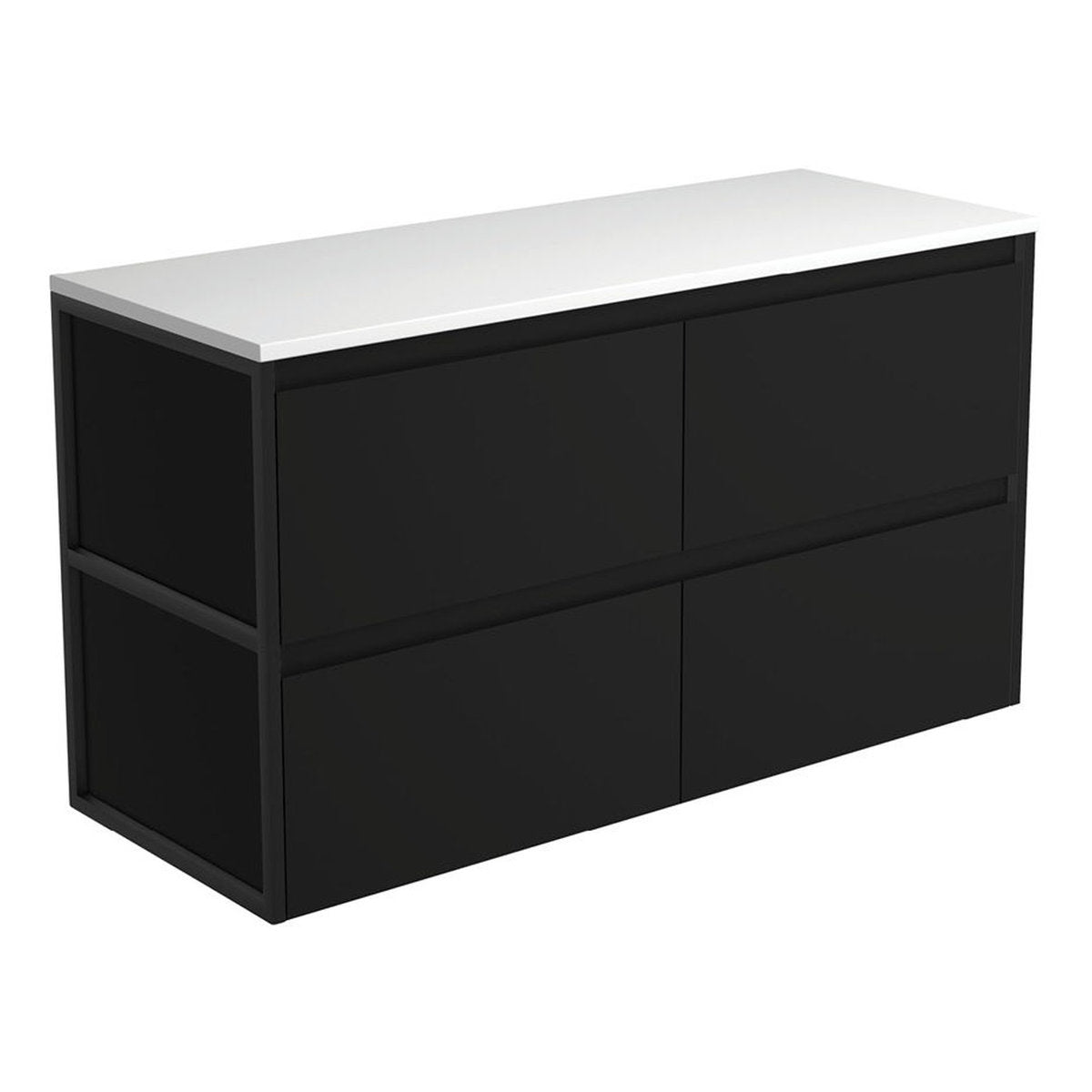 Fienza Amato Satin Black 1200 Wall-Hung Cabinet, Matte Black Frames