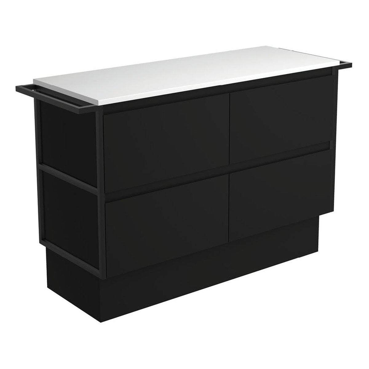 Fienza Amato Satin Black 1200 Cabinet On Kickboard, Matte Black Towel Rails