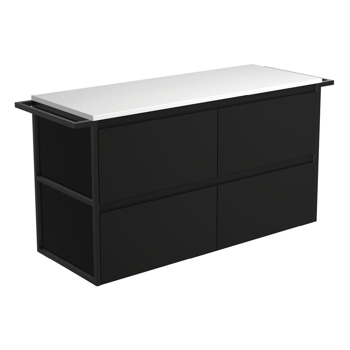 Fienza Amato Satin Black 1200 Wall-Hung Cabinet, Matte Black Towel Rails